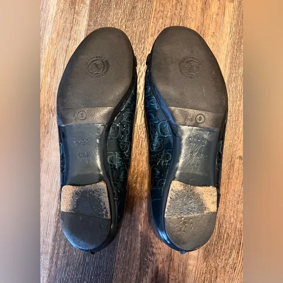 Gucci Blue Horsebit Patent Leather Flats