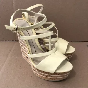 GUCCI Patent Cork‎ Striped Slingback Wedges Beige SIZE 5.5 Item #: 905772