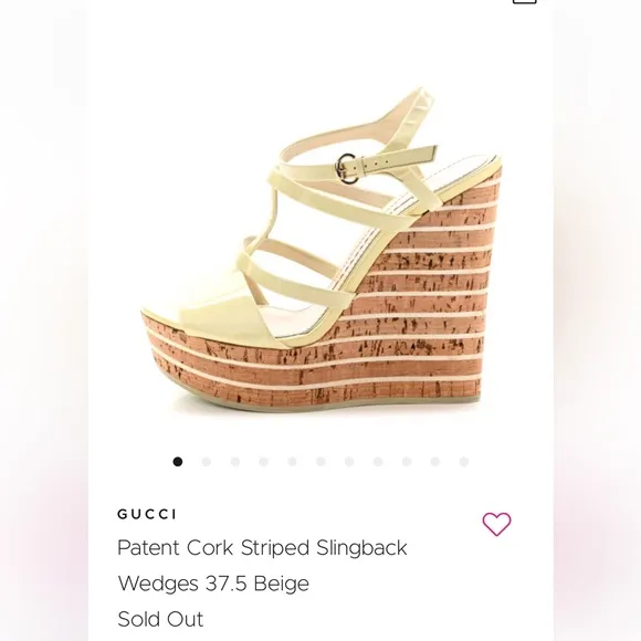 GUCCI Patent Cork‎ Striped Slingback Wedges Beige SIZE 5.5 Item #: 905772