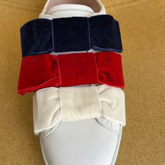 GUCCI Women's Ace Leather Velvet Bow Slip-On Sneakers Shoes, EU 35.5 / US 5.5