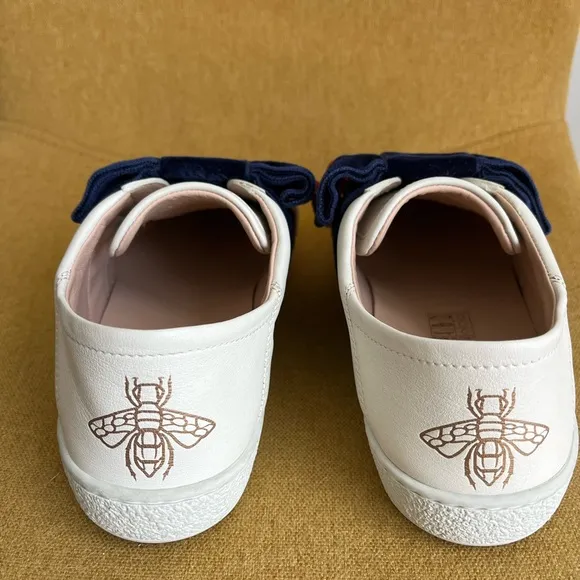 GUCCI Women's Ace Leather Velvet Bow Slip-On Sneakers Shoes, EU 35.5 / US 5.5