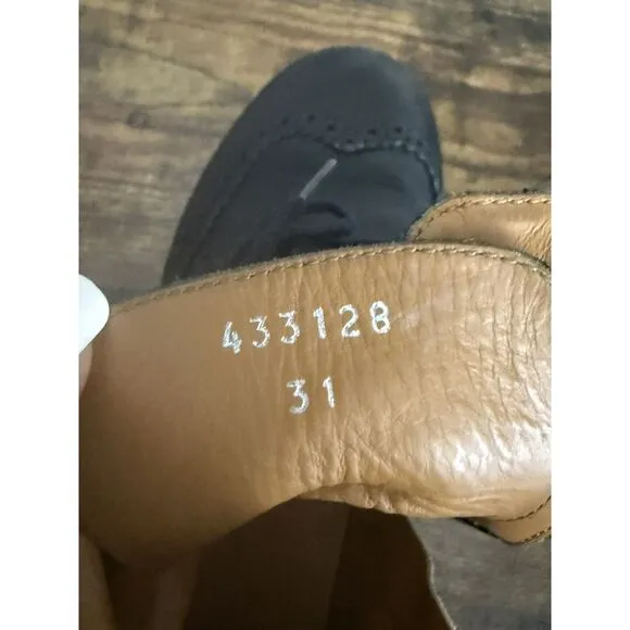 Gucci Youth US 13 Black Leather Combat Boots Side Zipper Wingtip‎ EU 31