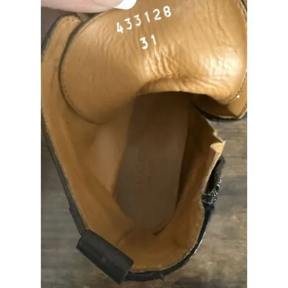 Gucci Youth US 13 Black Leather Combat Boots Side Zipper Wingtip‎ EU 31