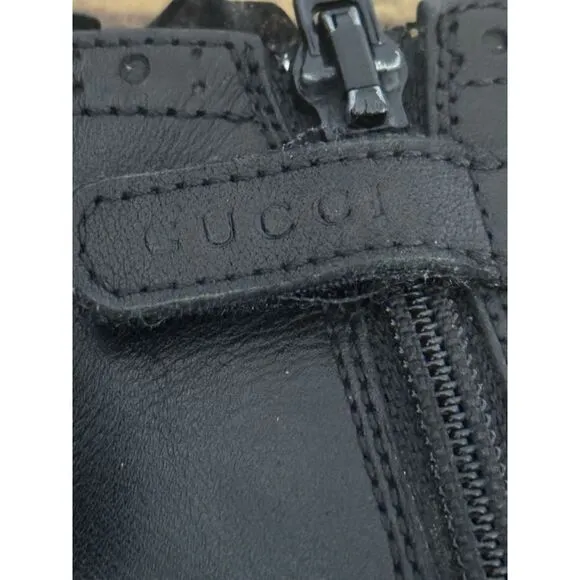 Gucci Youth US 13 Black Leather Combat Boots Side Zipper Wingtip‎ EU 31