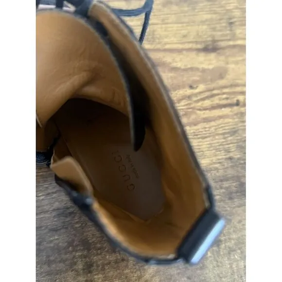 Gucci Youth US 13 Black Leather Combat Boots Side Zipper Wingtip‎ EU 31