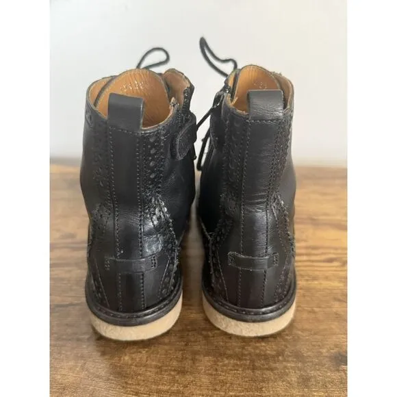 Gucci Youth US 13 Black Leather Combat Boots Side Zipper Wingtip‎ EU 31