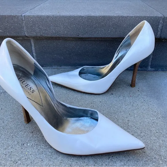 GUESS heels Carrie pumps WHITE LEATHER 9.5 stilettos high heel wedding bridal