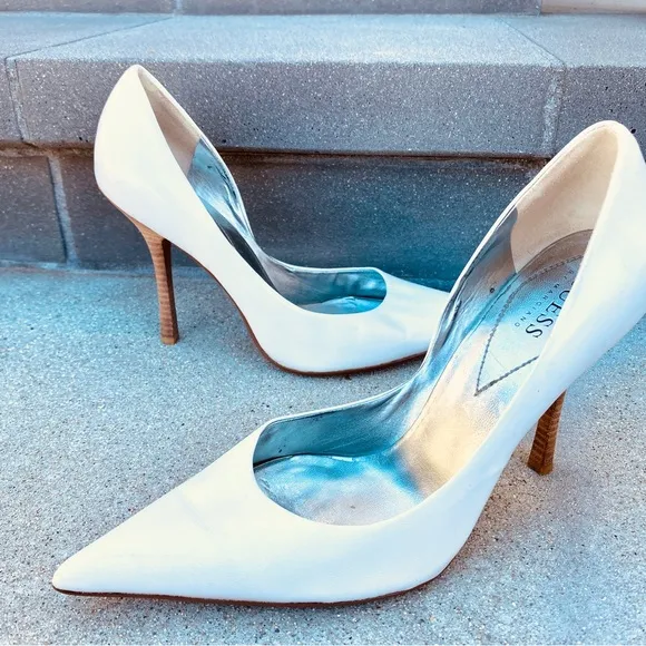 GUESS heels Carrie pumps WHITE LEATHER 9.5 stilettos high heel wedding bridal