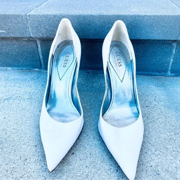 GUESS heels Carrie pumps WHITE LEATHER 9.5 stilettos high heel wedding bridal
