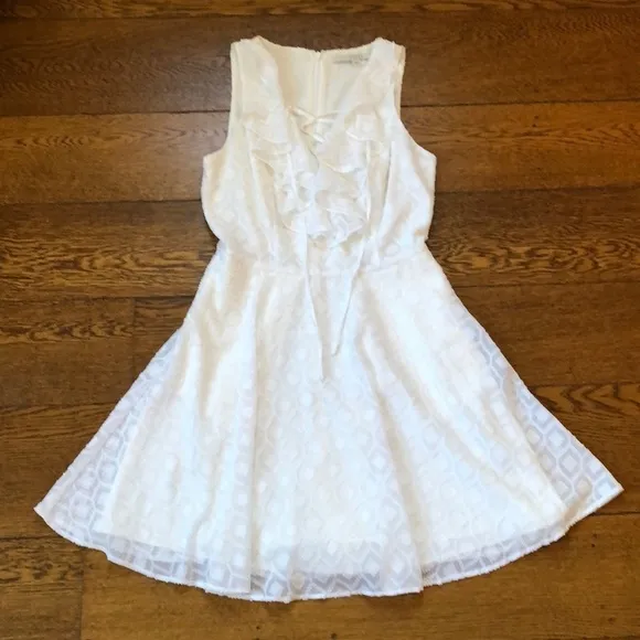 Guess Lace Up Ruffle Tie Front White Dress