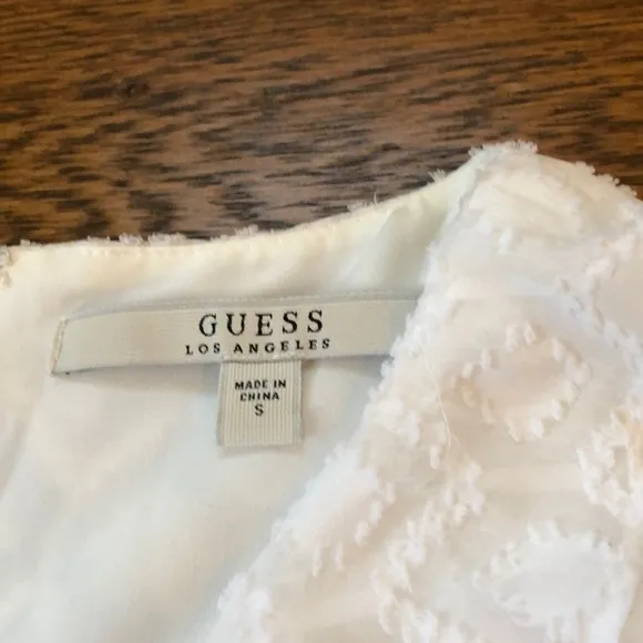Guess Lace Up Ruffle Tie Front White Dress