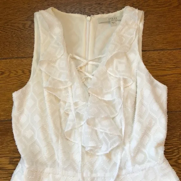 Guess Lace Up Ruffle Tie Front White Dress