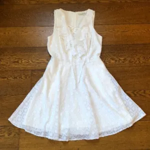 Guess Lace Up Ruffle Tie Front White Dress