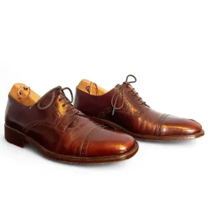 Guido‎ - Men’s Burgundy Leather Cap Toe Derby Oxford - Sz. 9