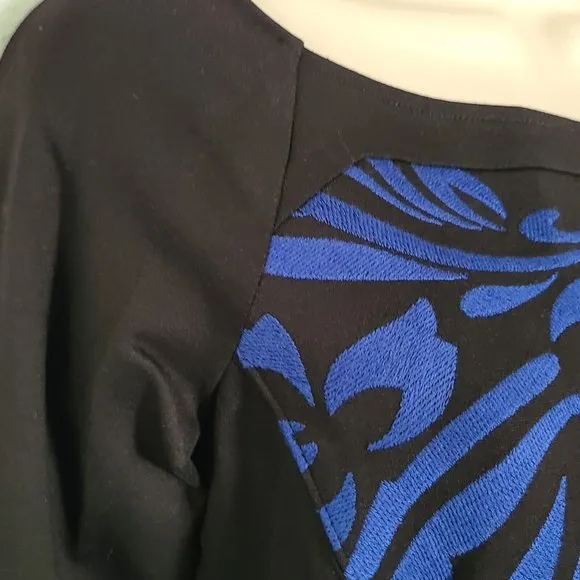 Hale Bob dress Embroidered Sheath Blue black Teri Long Sleeve sz S new