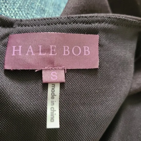 Hale Bob dress Embroidered Sheath Blue black Teri Long Sleeve sz S new