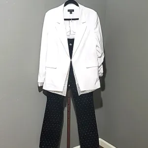 halogen(r) Peekaboo Rhinestone Trim Blazer in white