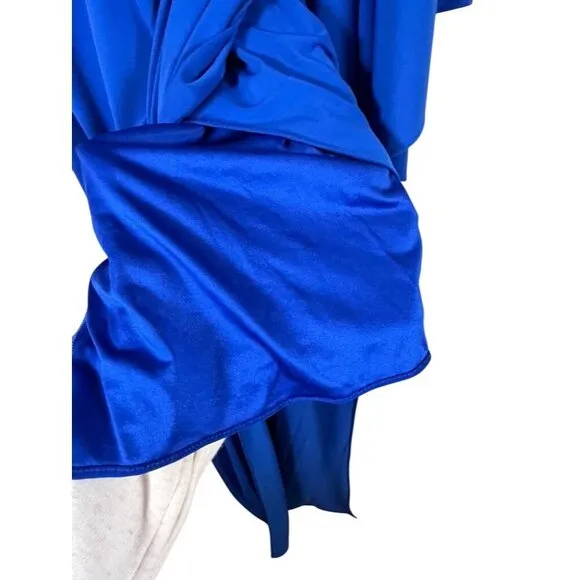 Halston Dress Women 16 Blue One Shoulder Maxi Ellen Jersey Cape Sleeve Gown Soft