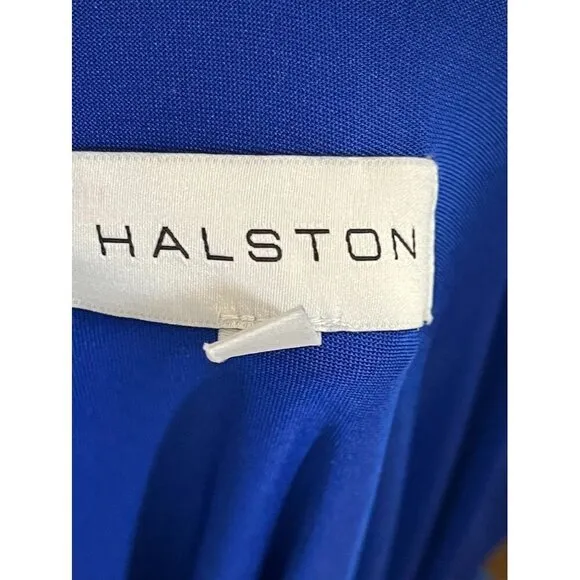 Halston Dress Women 16 Blue One Shoulder Maxi Ellen Jersey Cape Sleeve Gown Soft
