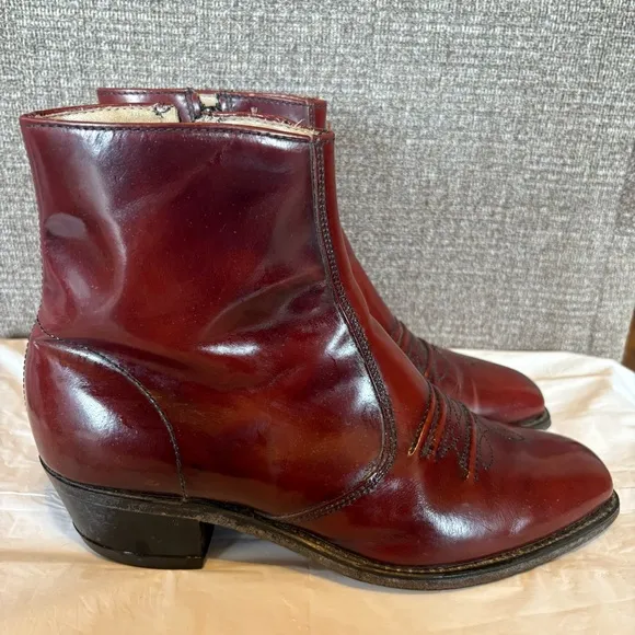 Hanover Burgundy Leather Ankle Riding Boots Mens Size 8.5 EEE Side Zip Western