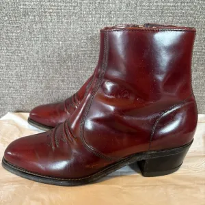 Hanover Burgundy Leather Ankle Riding Boots Mens Size 8.5 EEE Side Zip Western