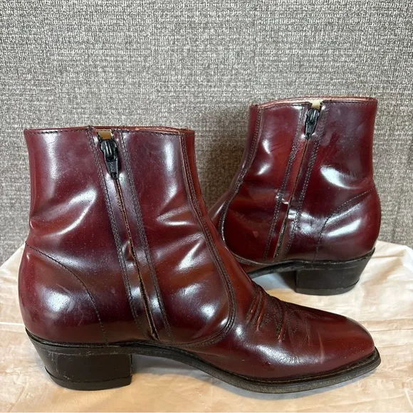 Hanover Burgundy Leather Ankle Riding Boots Mens Size 8.5 EEE Side Zip Western