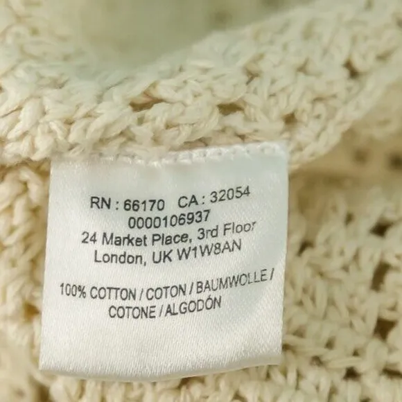 Harare Anthropologie Size Large L Ivory Crochet Boat Neck Cotton Sweater