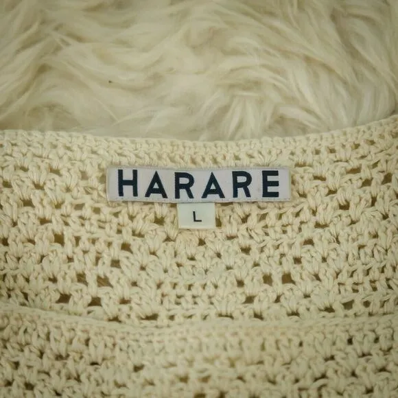 Harare Anthropologie Size Large L Ivory Crochet Boat Neck Cotton Sweater
