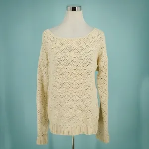 Harare Anthropologie Size Large L Ivory Crochet Boat Neck Cotton Sweater