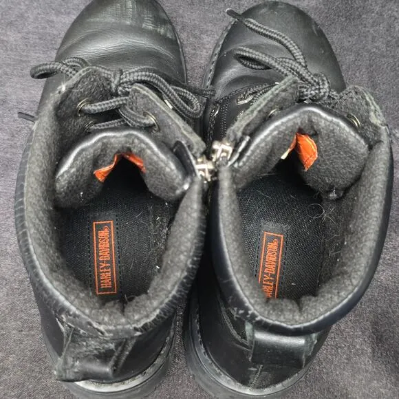 Harley Davidson Black Leather Steel Toe Boots Side Zip