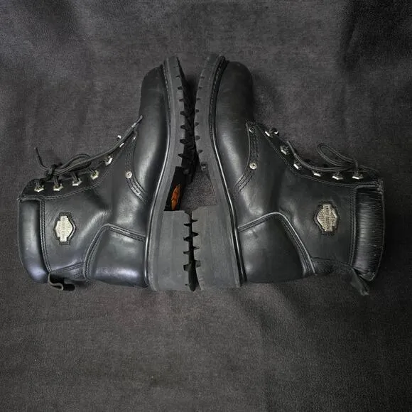 Harley Davidson Black Leather Steel Toe Boots Side Zip