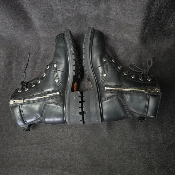 Harley Davidson Black Leather Steel Toe Boots Side Zip