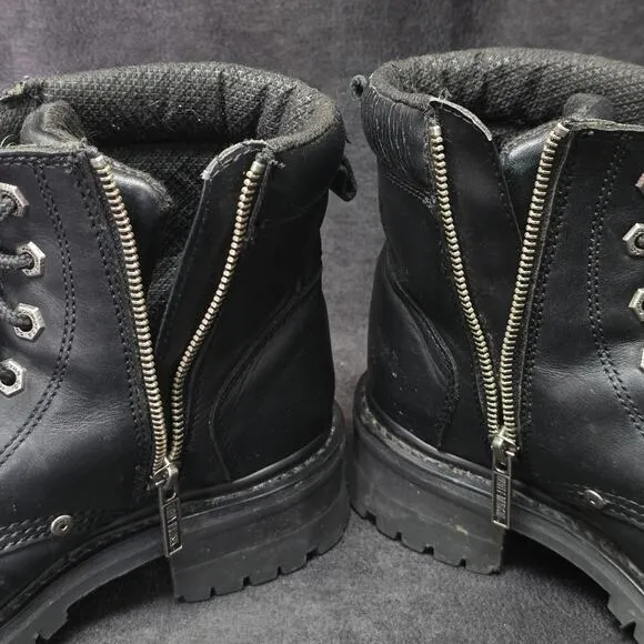 Harley Davidson Black Leather Steel Toe Boots Side Zip
