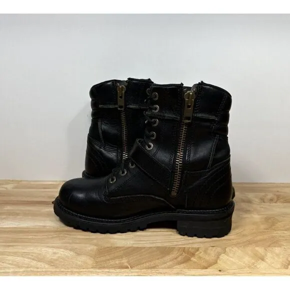 Harley Davidson Black Leather Motorcycle Boots Side Zip Mens Size 8 94038
