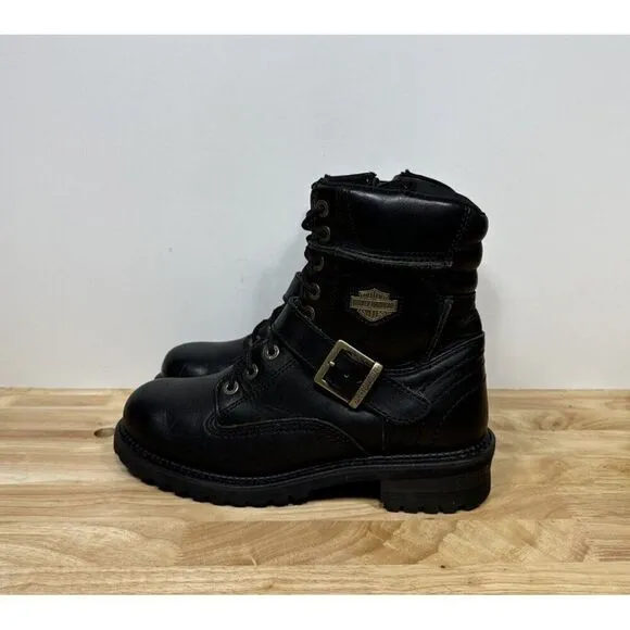 Harley Davidson Black Leather Motorcycle Boots Side Zip Mens Size 8 94038