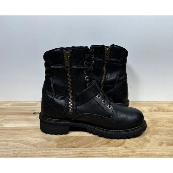 Harley Davidson Black Leather Motorcycle Boots Side Zip Mens Size 8 94038