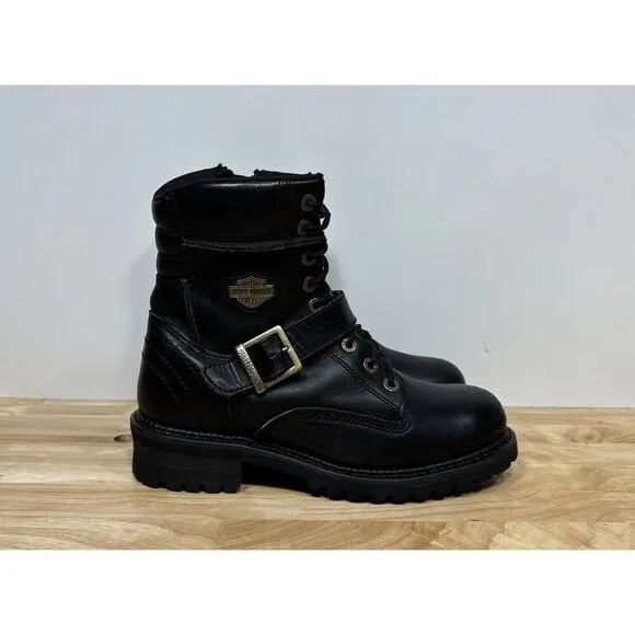 Harley Davidson Black Leather Motorcycle Boots Side Zip Mens Size 8 94038