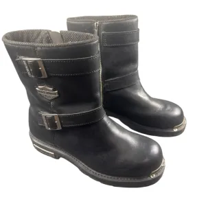 Harley Davidson Boots Mens 12 Moto Biker Black Leather Side Zip w Buckles 91724