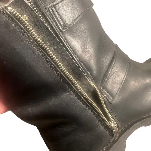 Harley Davidson Boots Mens 12 Moto Biker Black Leather Side Zip w Buckles 91724
