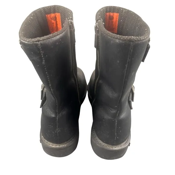 Harley Davidson Boots Mens 12 Moto Biker Black Leather Side Zip w Buckles 91724