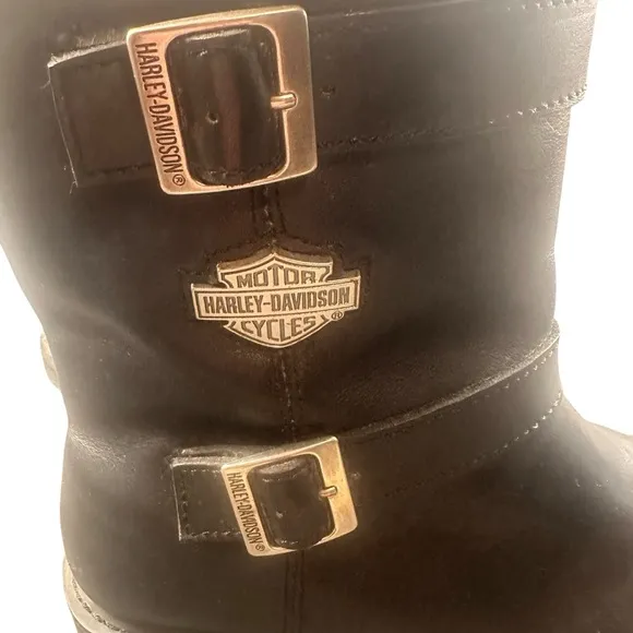 Harley Davidson Boots Mens 12 Moto Biker Black Leather Side Zip w Buckles 91724