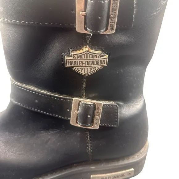 Harley Davidson Boots Mens 12 Moto Biker Black Leather Side Zip w Buckles 91724