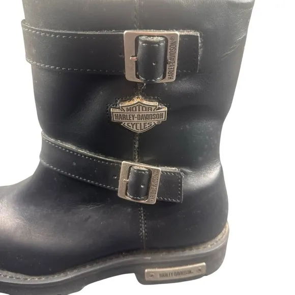 Harley Davidson Boots Mens 12 Moto Biker Black Leather Side Zip w Buckles 91724