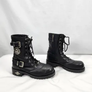Harley-Davidson Leather Lace, Zip, Buckle Skull Boot Men’s Size 7.5