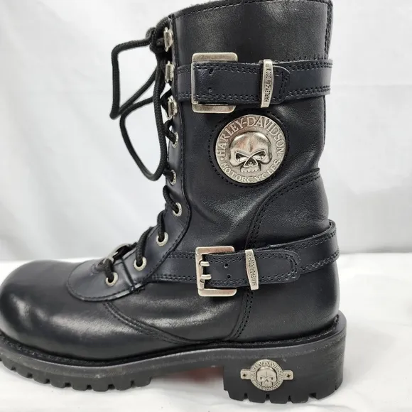 Harley-Davidson Leather Lace, Zip, Buckle Skull Boot Men’s Size 7.5