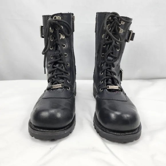 Harley-Davidson Leather Lace, Zip, Buckle Skull Boot Men’s Size 7.5