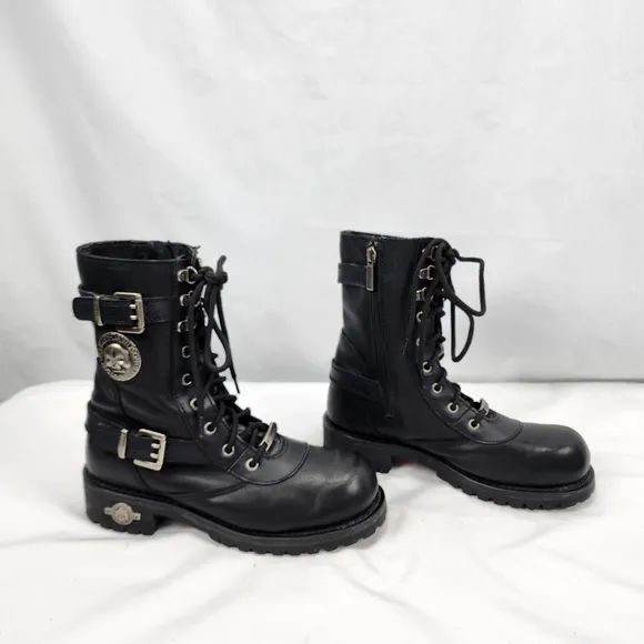 Harley-Davidson Leather Lace, Zip, Buckle Skull Boot Men’s Size 7.5