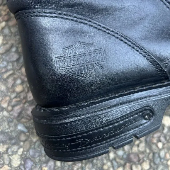 Harley Davidson Men’s Black Leather Lace Up Side Zip Biker Boots Size 8