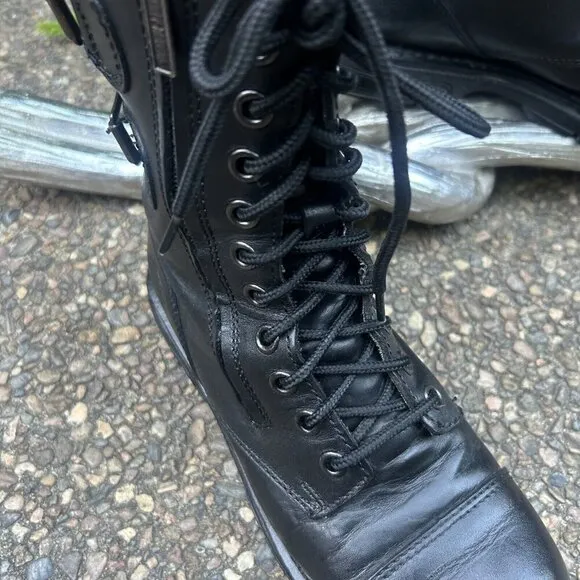 Harley Davidson Men’s Black Leather Lace Up Side Zip Biker Boots Size 8