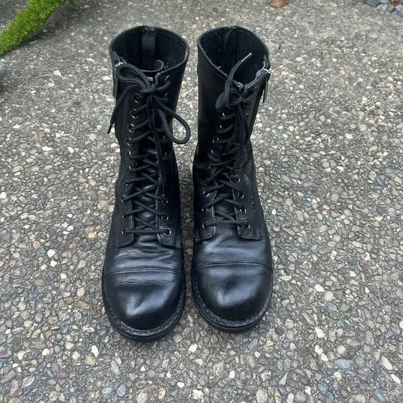 Harley Davidson Men’s Black Leather Lace Up Side Zip Biker Boots Size 8